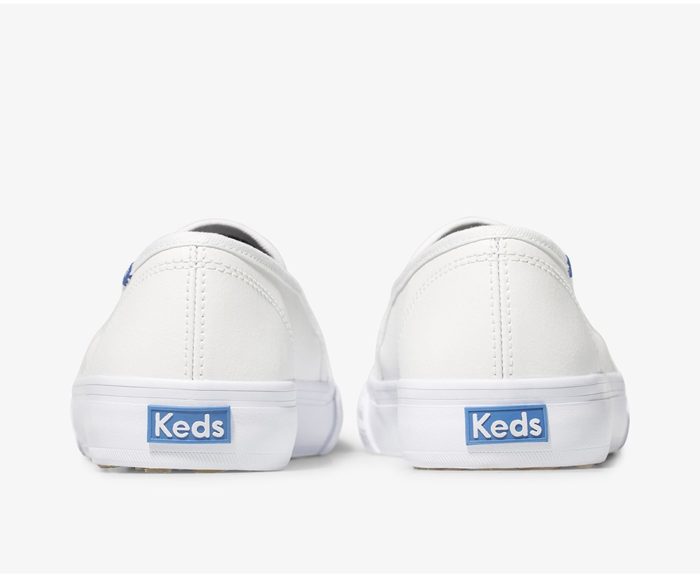 Keds Womens Slip Ons White - Double Decker Perf Leather - 672AGZNHQ